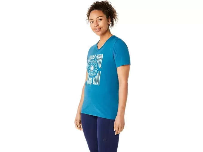 Camiseta de mujer con eslogan de girasol y cuello en pico