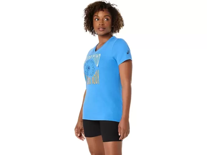 Camiseta de mujer con eslogan de girasol y cuello en pico