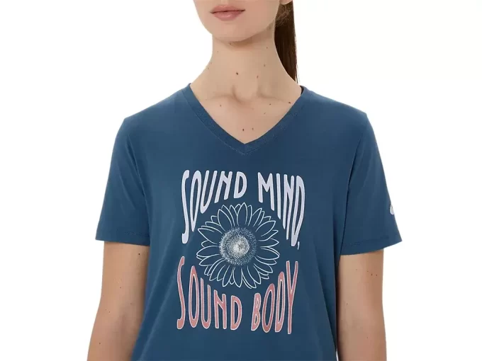 Camiseta de mujer con eslogan de girasol y cuello en pico