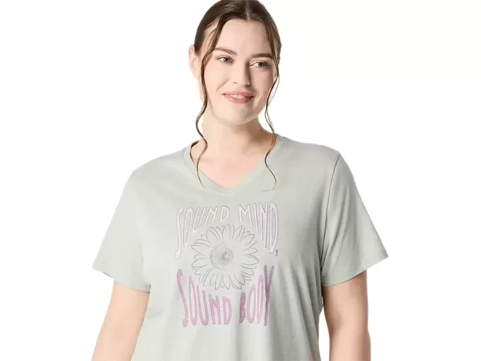 Camiseta de mujer con eslogan de girasol y cuello en pico